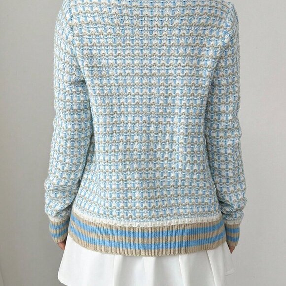 Light Blue Casual Women's Contrast Color Casual Long Sleeve Cardigan - Picture 2 of 5